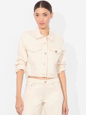Alice and Olivia Classic Cream Cropped Denim Jacket - Women